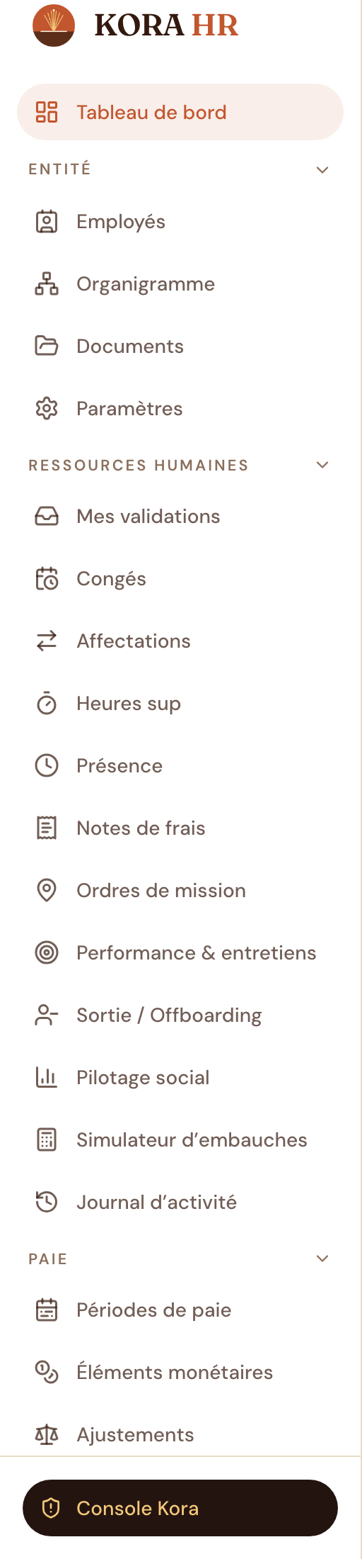 Navigation de l’application AHRA HR